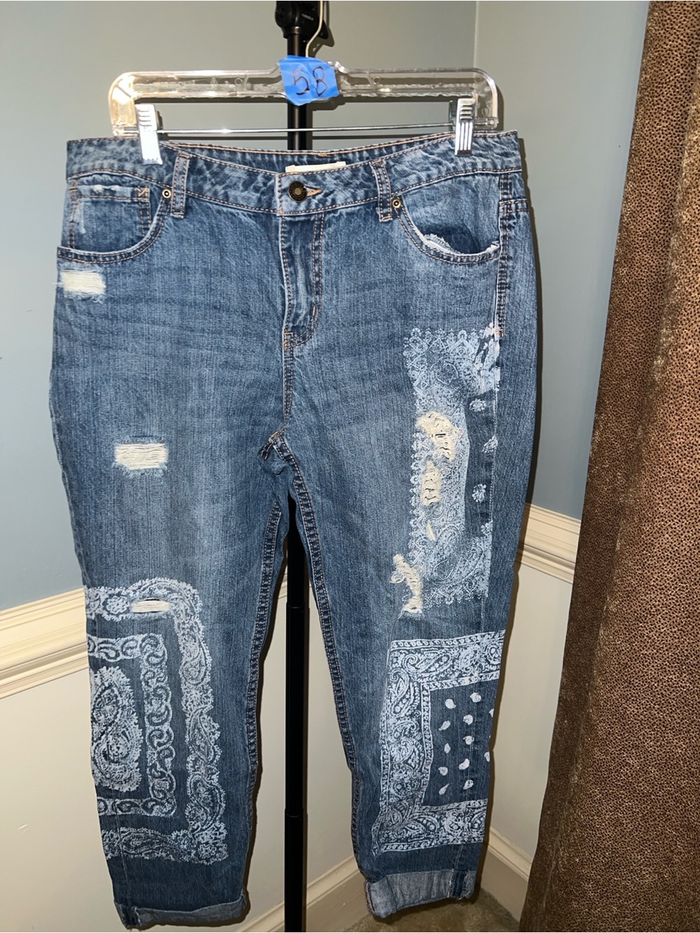 Canyon River Blues Blue Bandana-Print Distressed Boyfriend Jeans